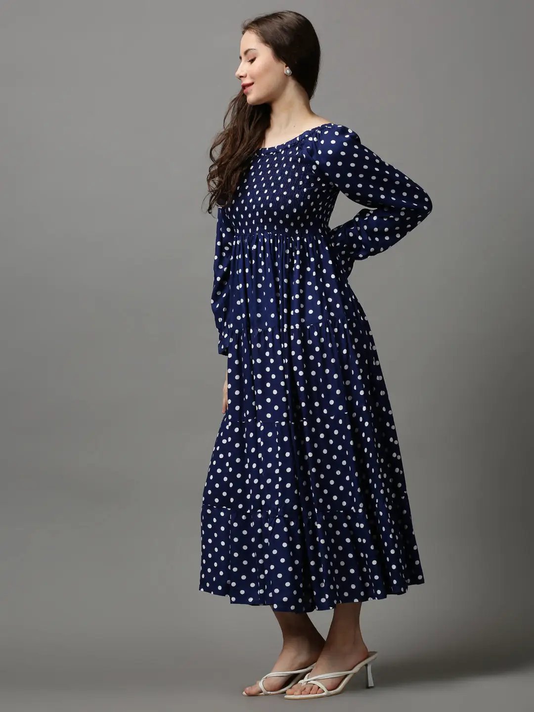 Women's Blue Printed Fit and Flare Dress