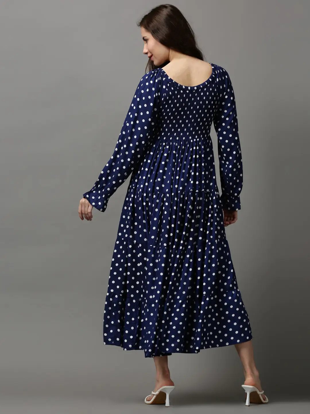Women's Blue Printed Fit and Flare Dress