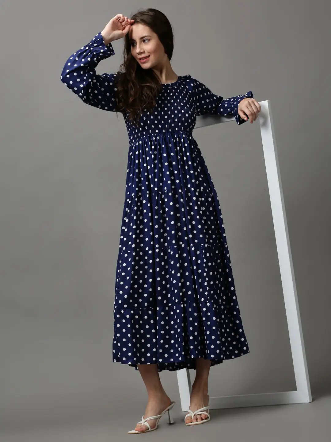 Women's Blue Printed Fit and Flare Dress