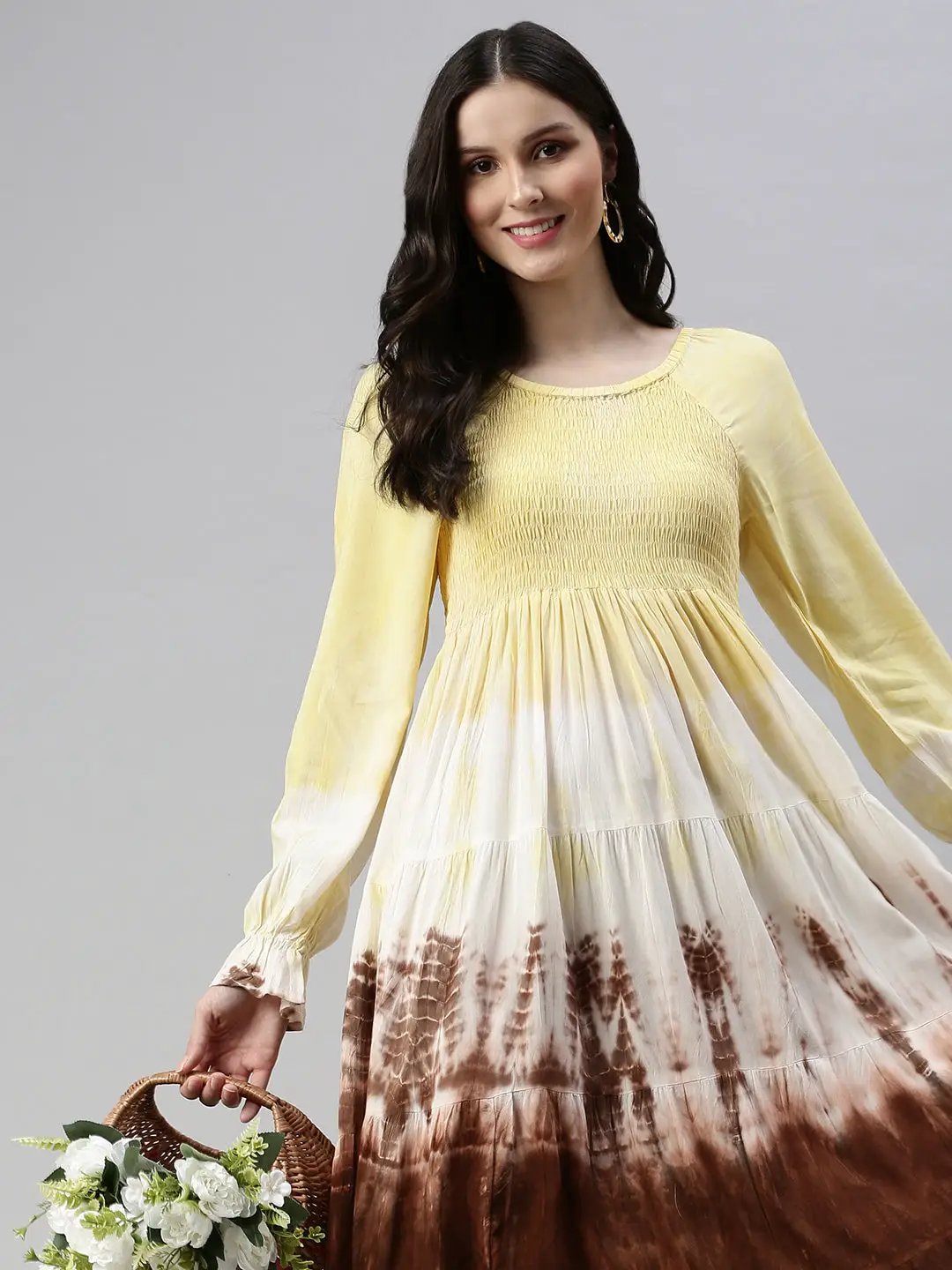 Women's Yellow Colourblocked Fit and Flare Dress