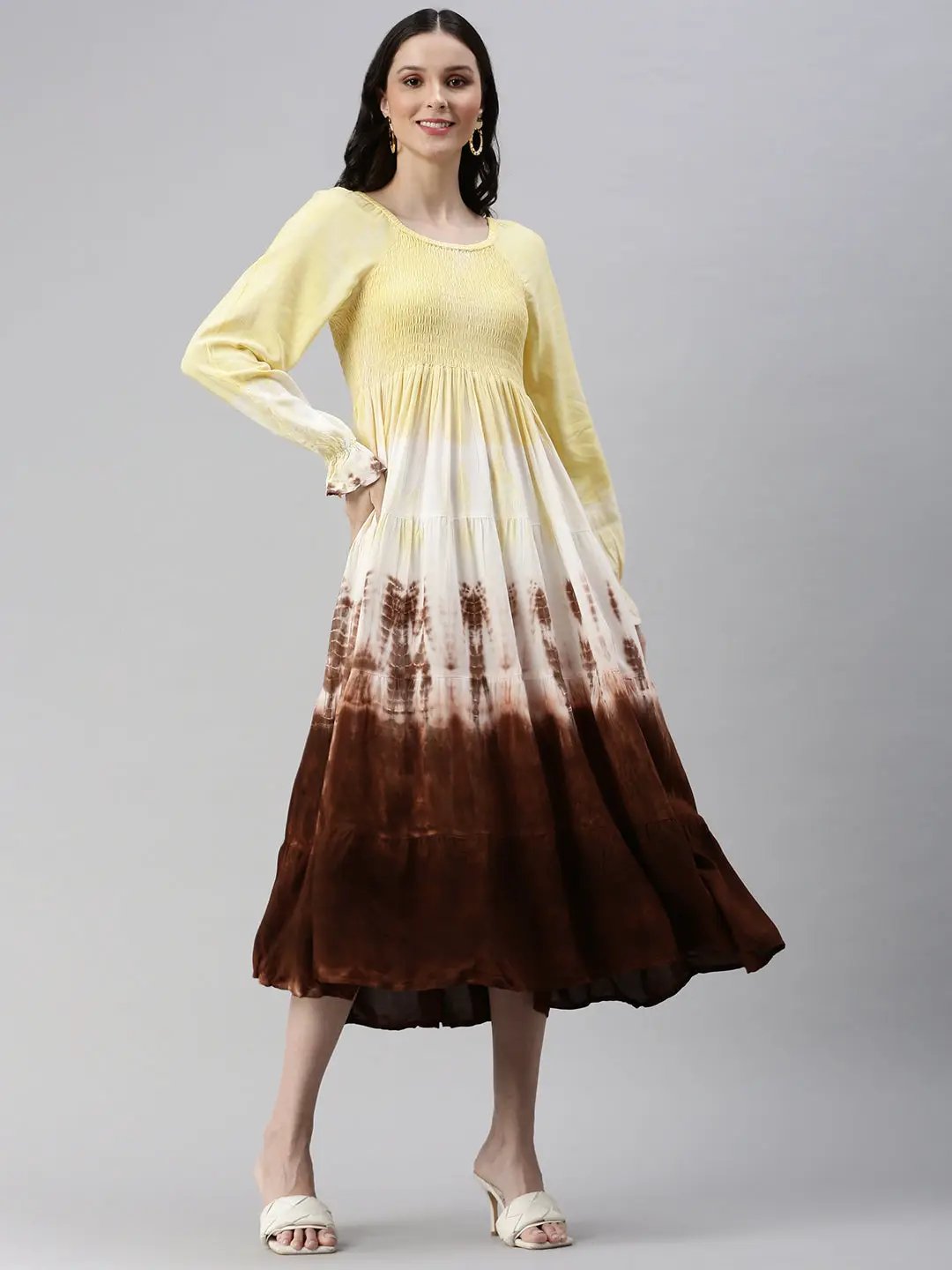 Women's Yellow Colourblocked Fit and Flare Dress