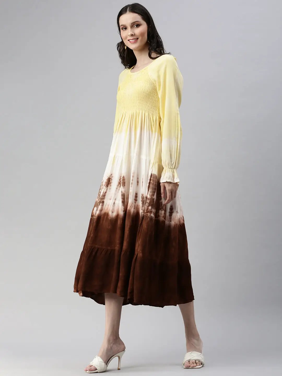 Women's Yellow Colourblocked Fit and Flare Dress