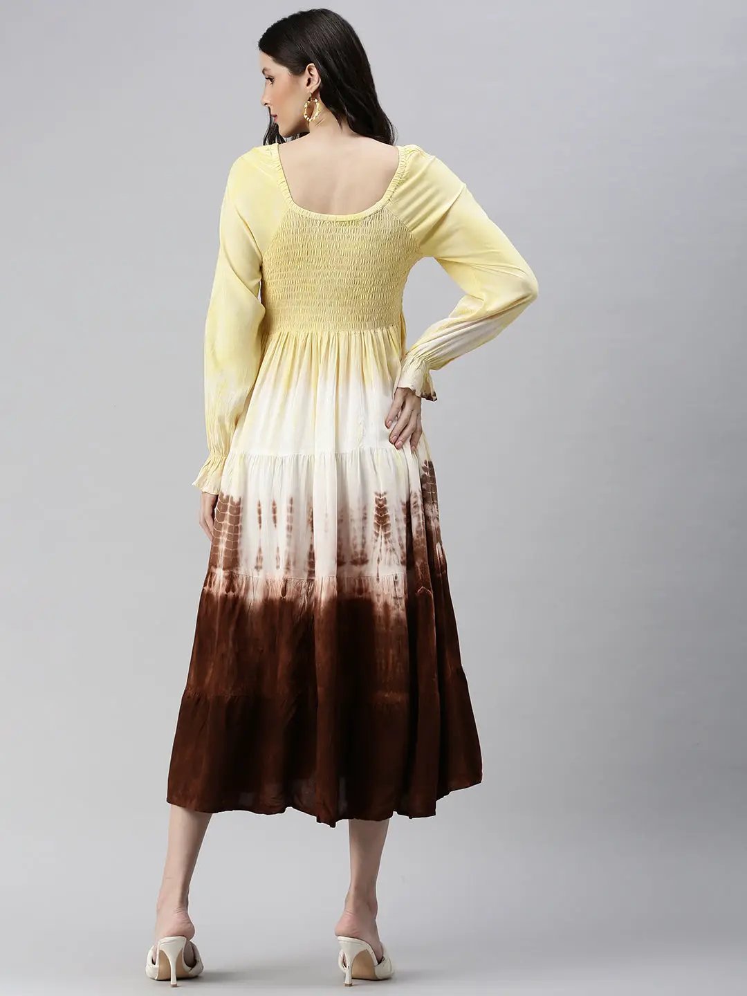 Women's Yellow Colourblocked Fit and Flare Dress