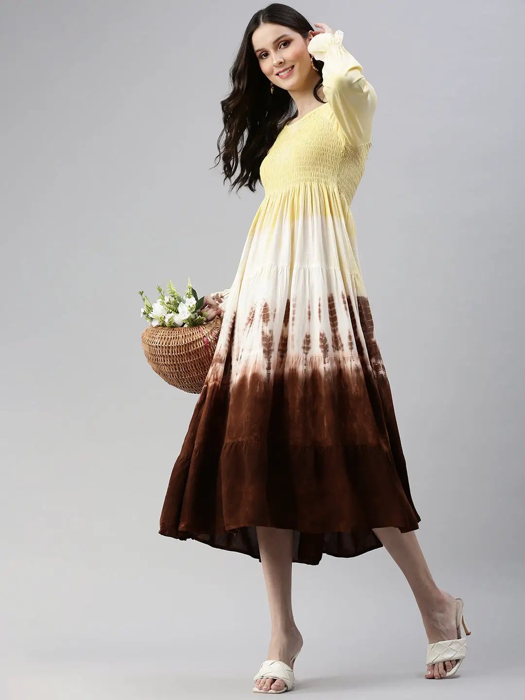 Women's Yellow Colourblocked Fit and Flare Dress