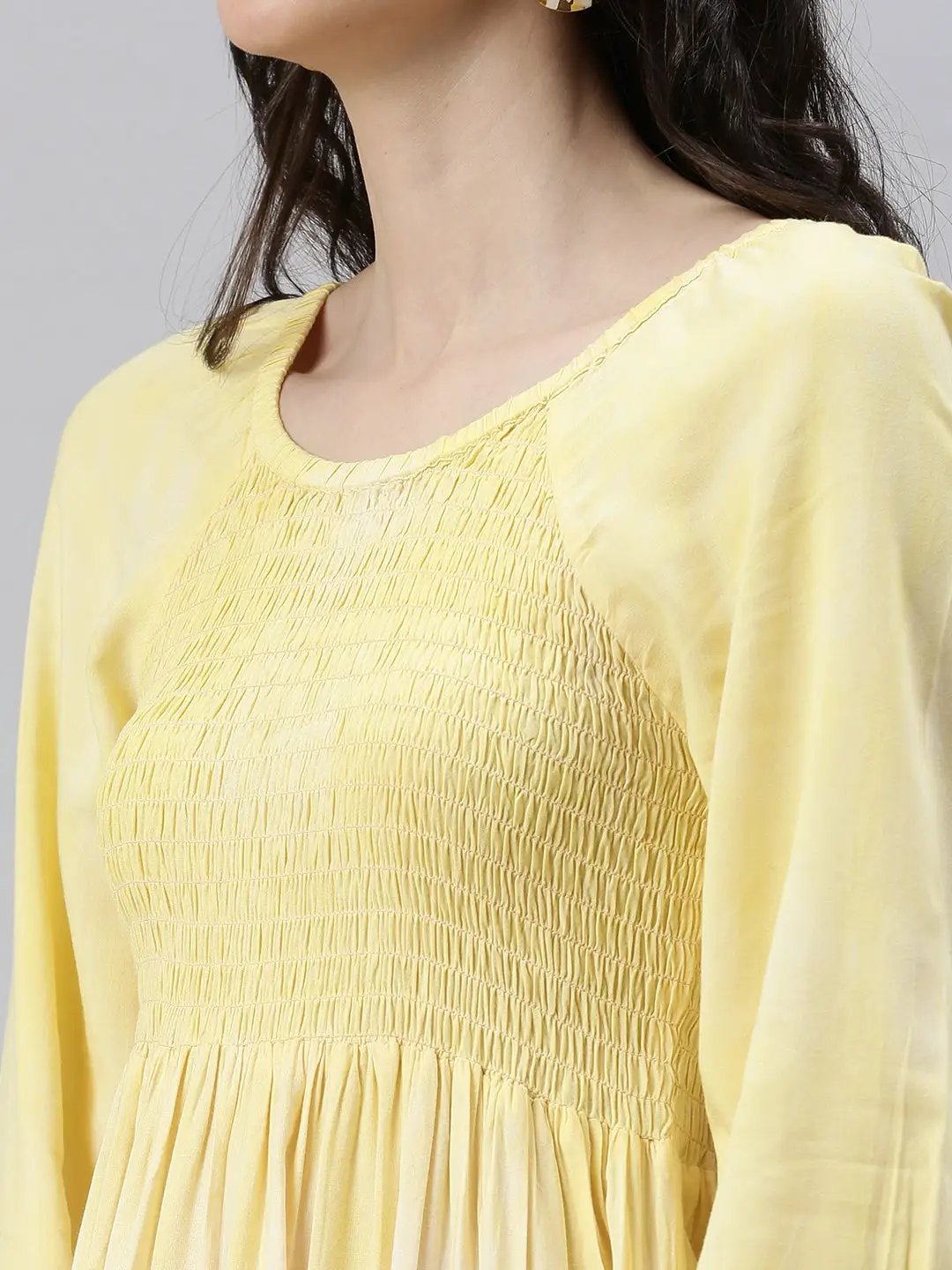 Women's Yellow Colourblocked Fit and Flare Dress