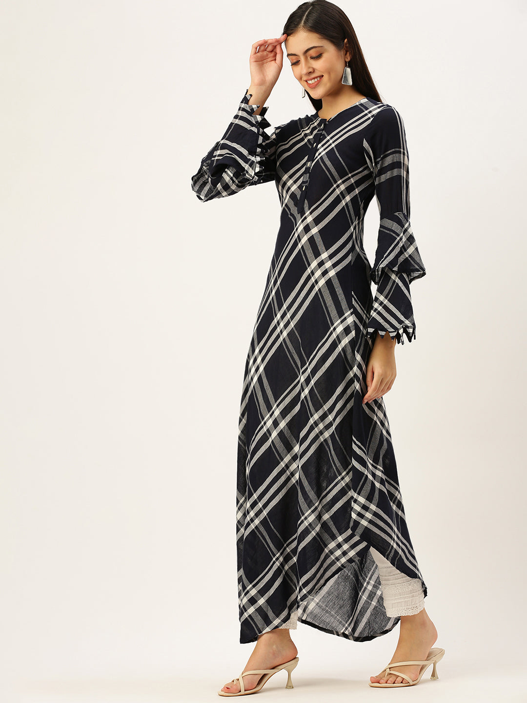 Women's Blue Checked A-Line Kurtas