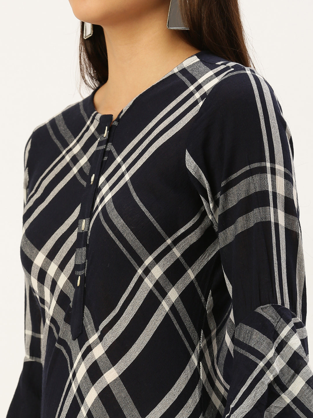 Women's Blue Checked A-Line Kurtas