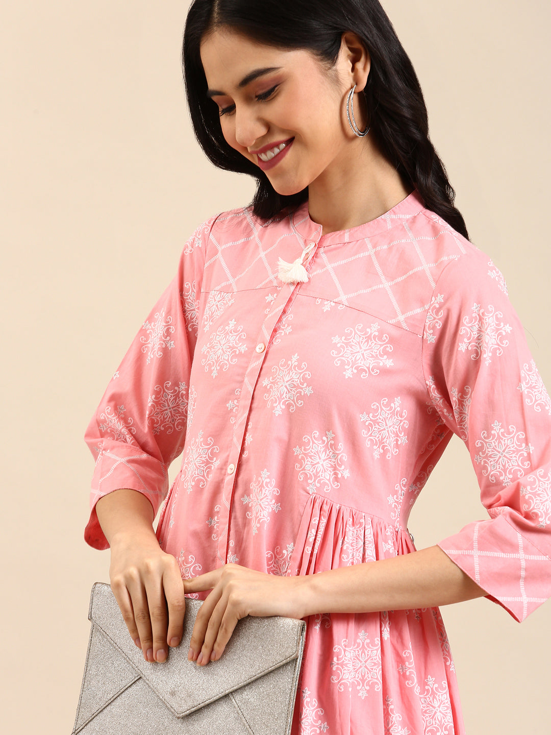 Women's Pink Solid A-Line Kurta