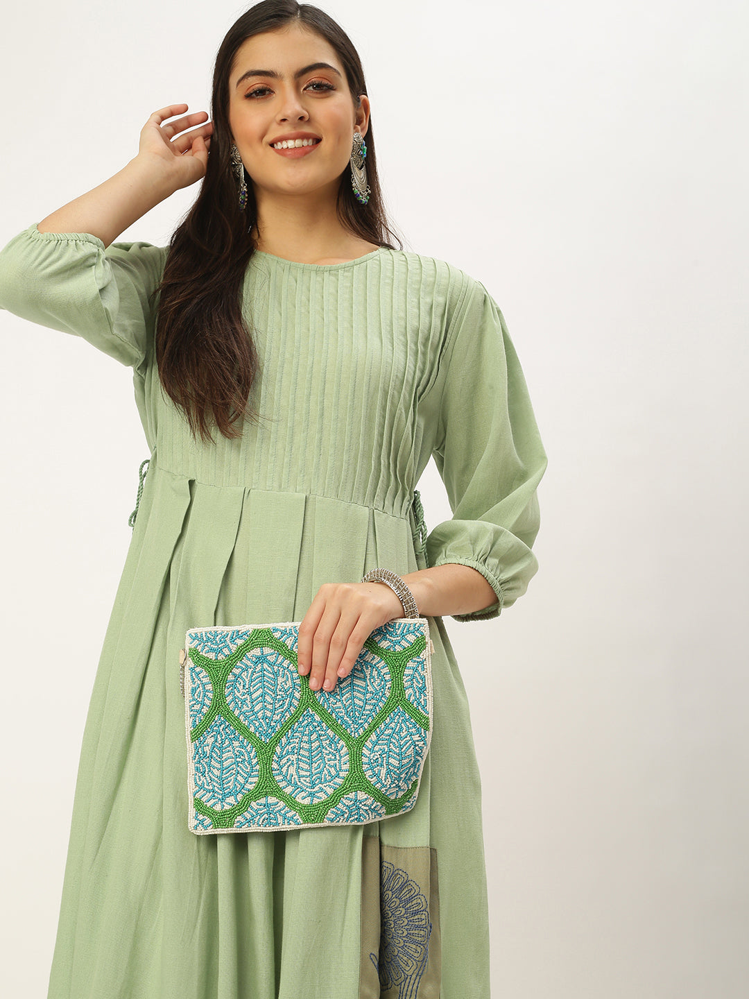 Women's Green Embroidered A-Line Kurtas