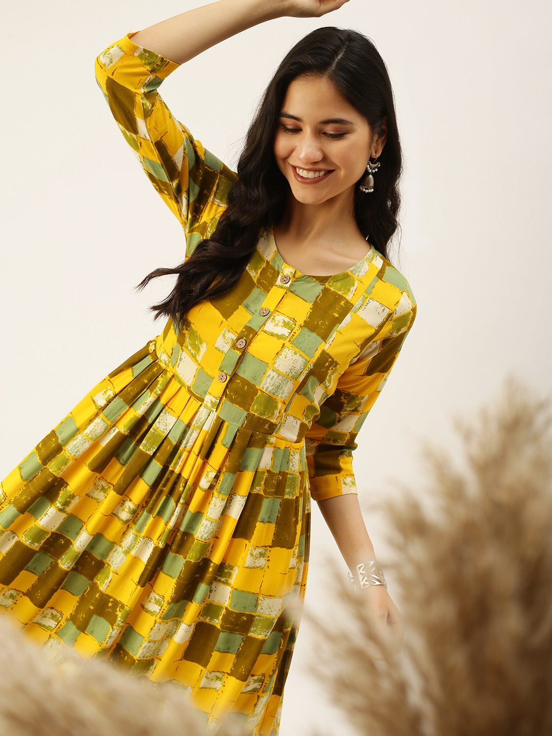 Women's Yellow Printed A-Line Kurtas