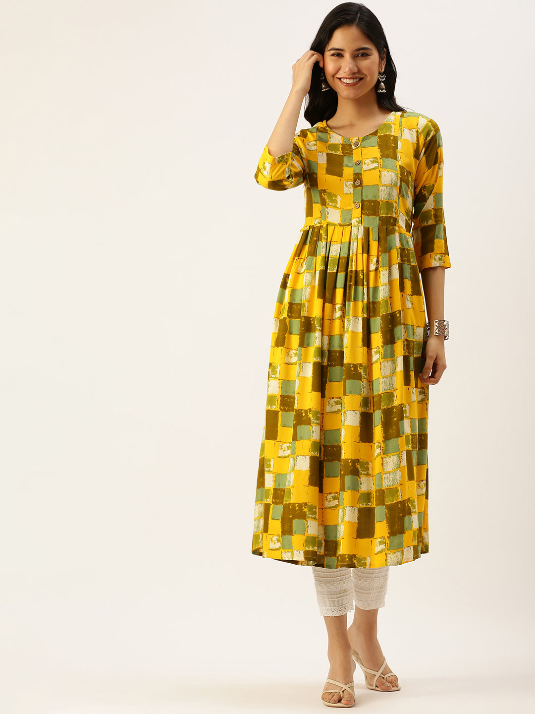 Women's Yellow Printed A-Line Kurtas