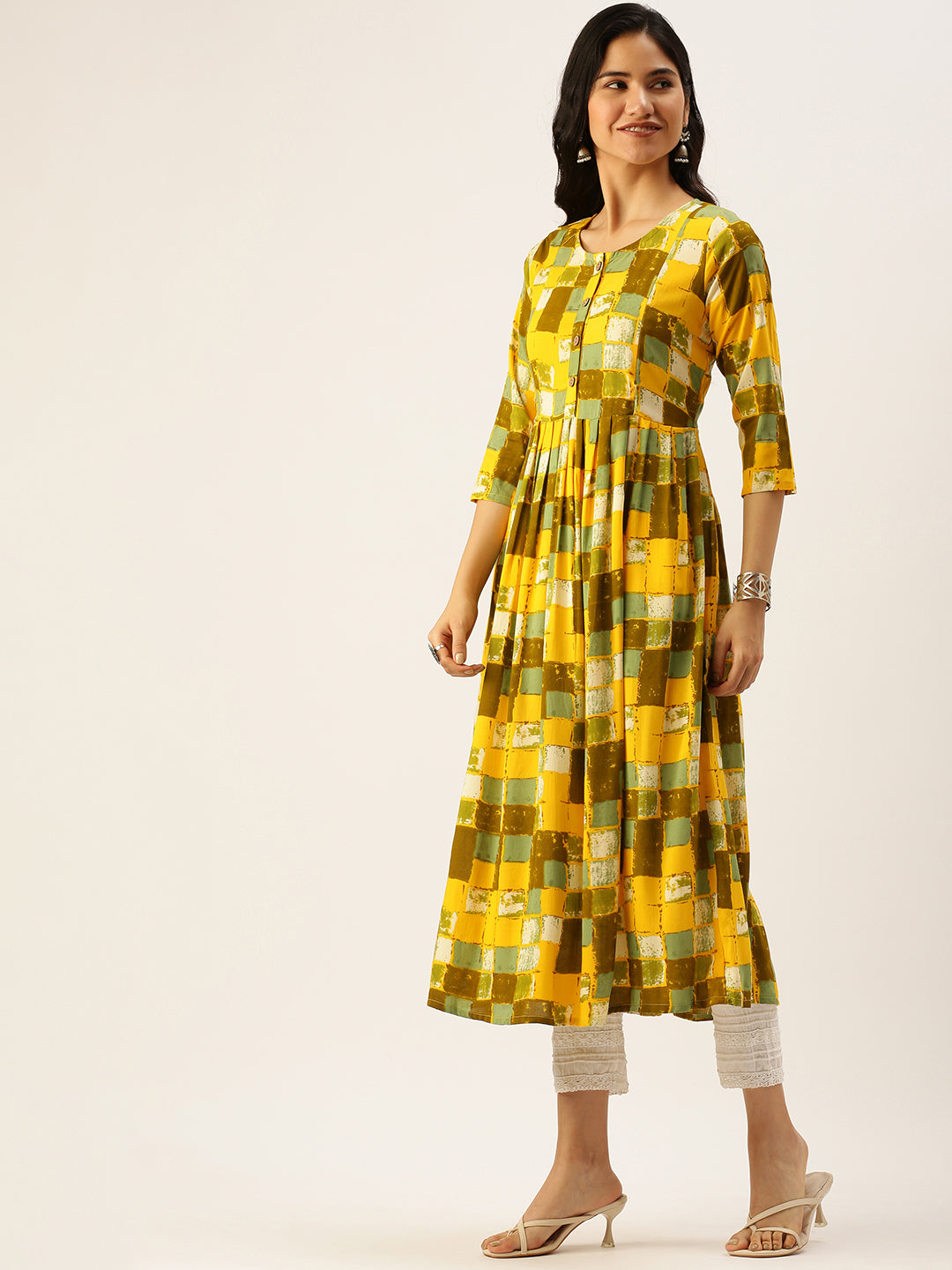 Women's Yellow Printed A-Line Kurtas