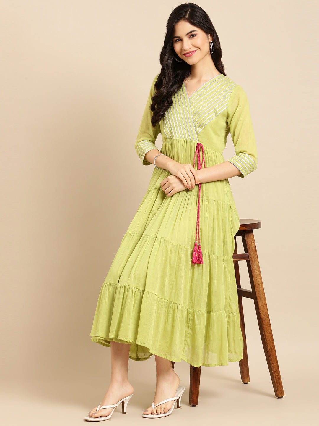 Women's Green Solid A-Line Kurta