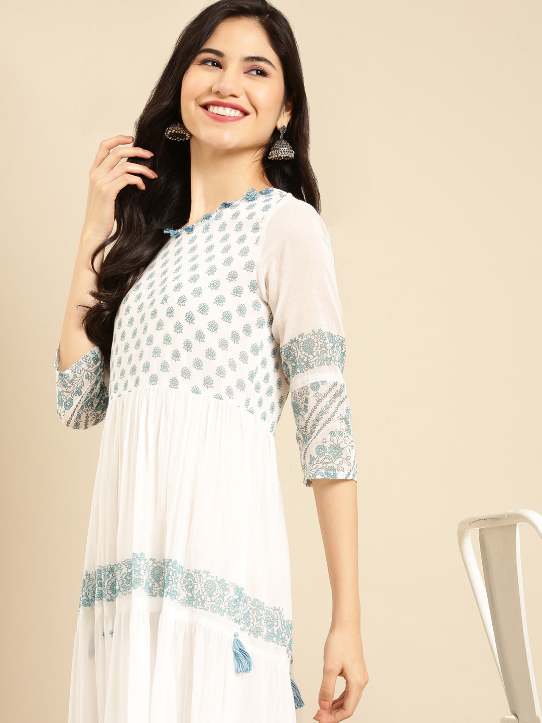 Women's White Printed A-Line Kurta