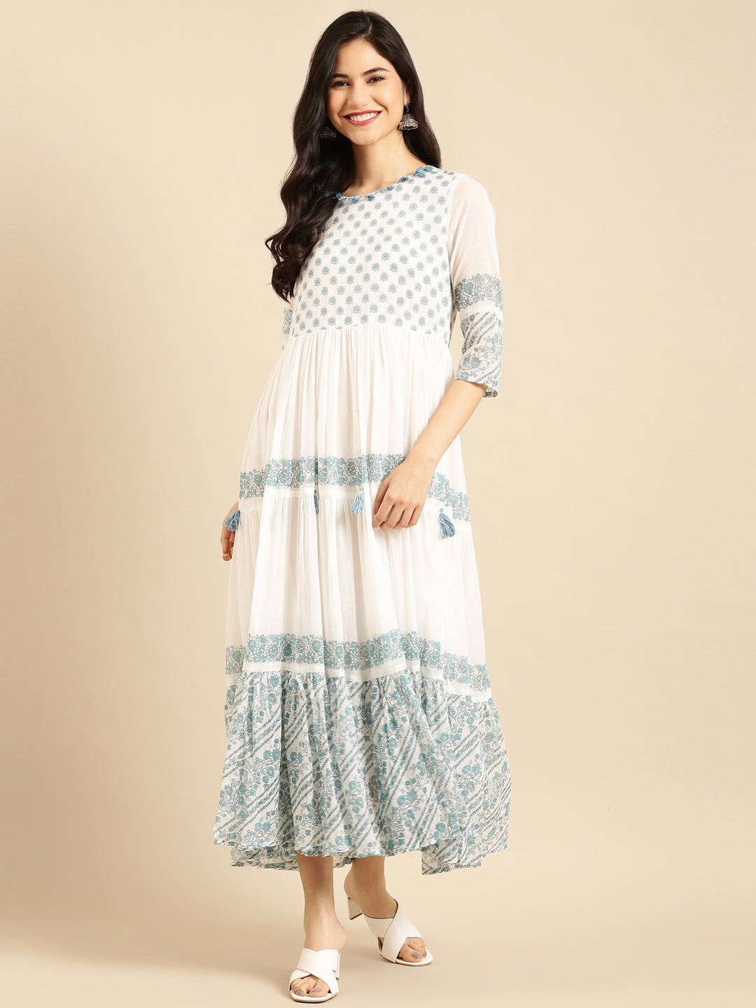 Women's White Printed A-Line Kurta