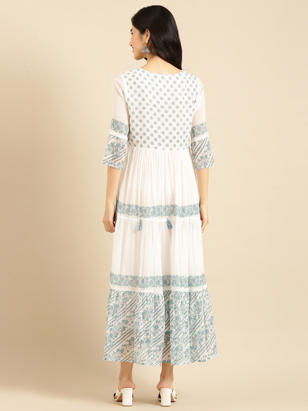 Women's White Printed A-Line Kurta