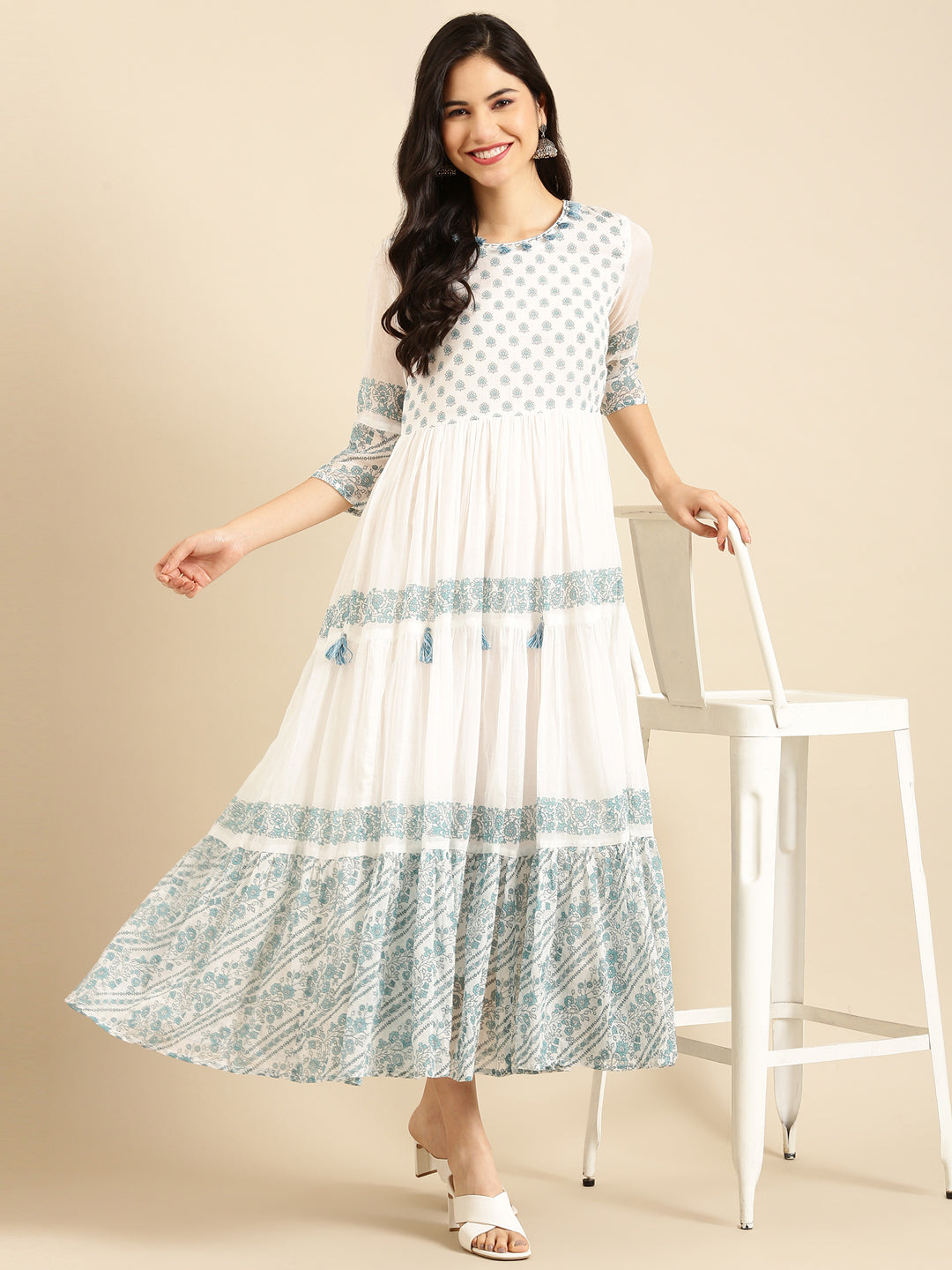 Women's White Printed A-Line Kurta