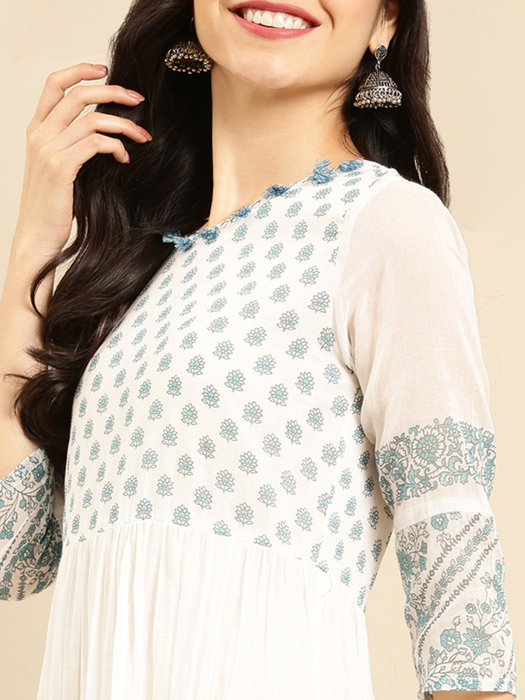 Women's White Printed A-Line Kurta