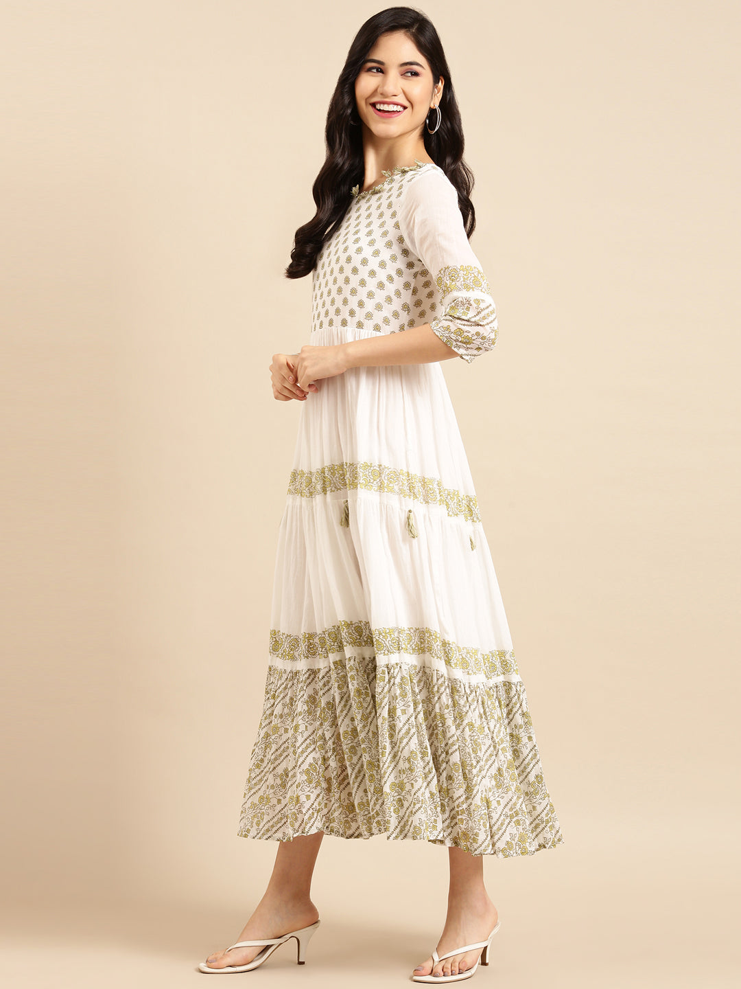 Women's White Printed A-Line Kurta