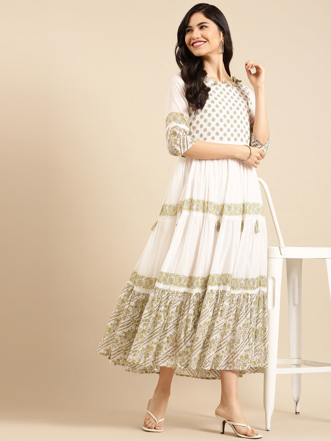 Women's White Printed A-Line Kurta