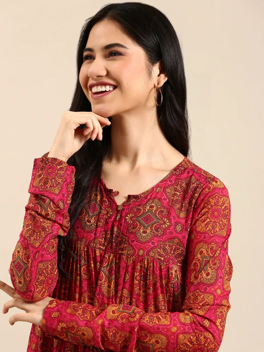 Women's Pink Printed Anarkali Kurta