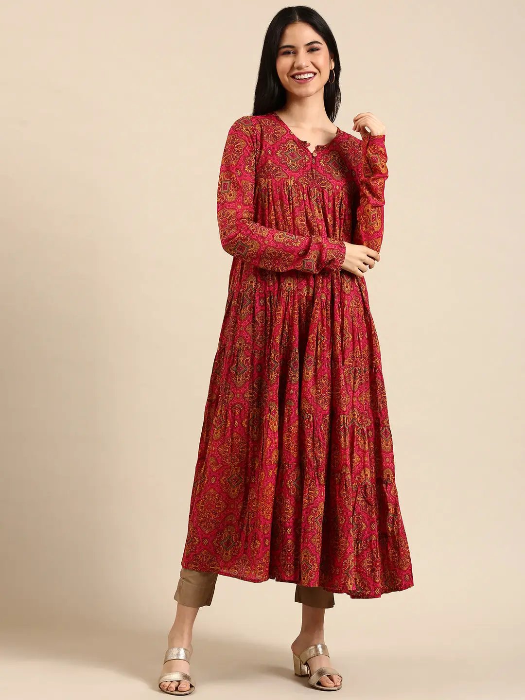 Women's Pink Printed Anarkali Kurta