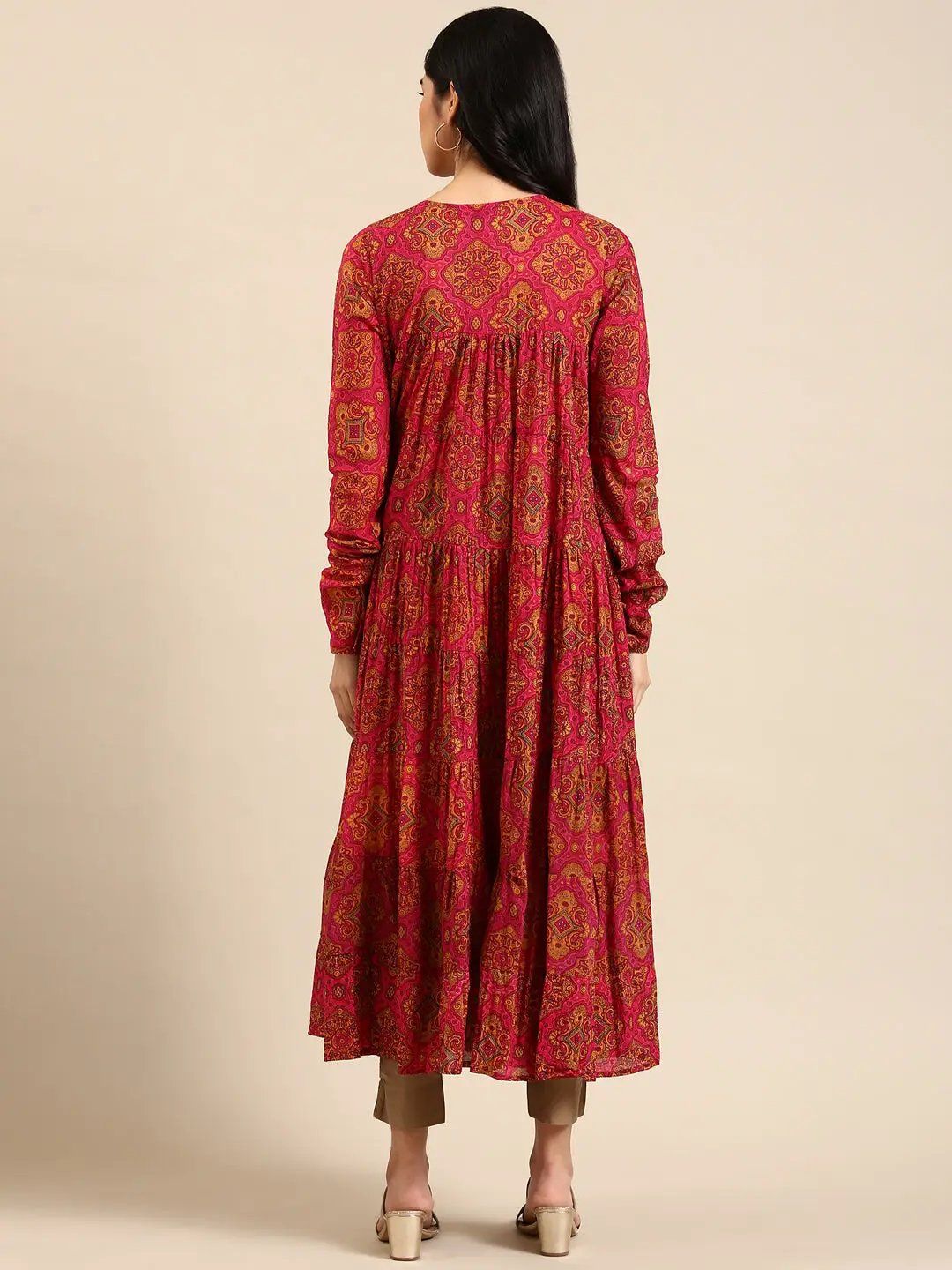Women's Pink Printed Anarkali Kurta