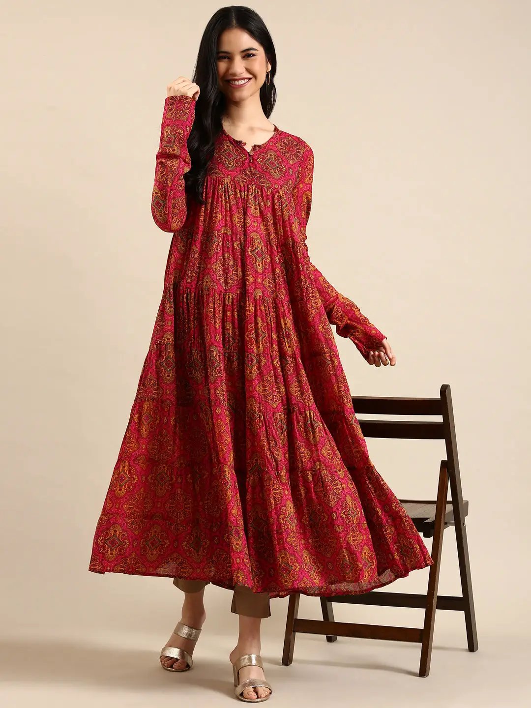 Women's Pink Printed Anarkali Kurta