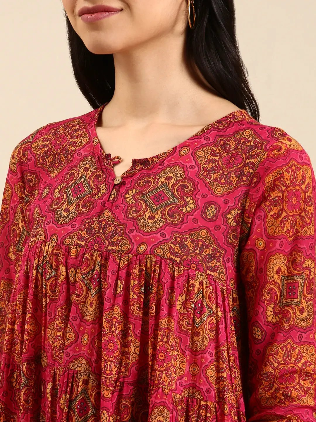 Women's Pink Printed Anarkali Kurta