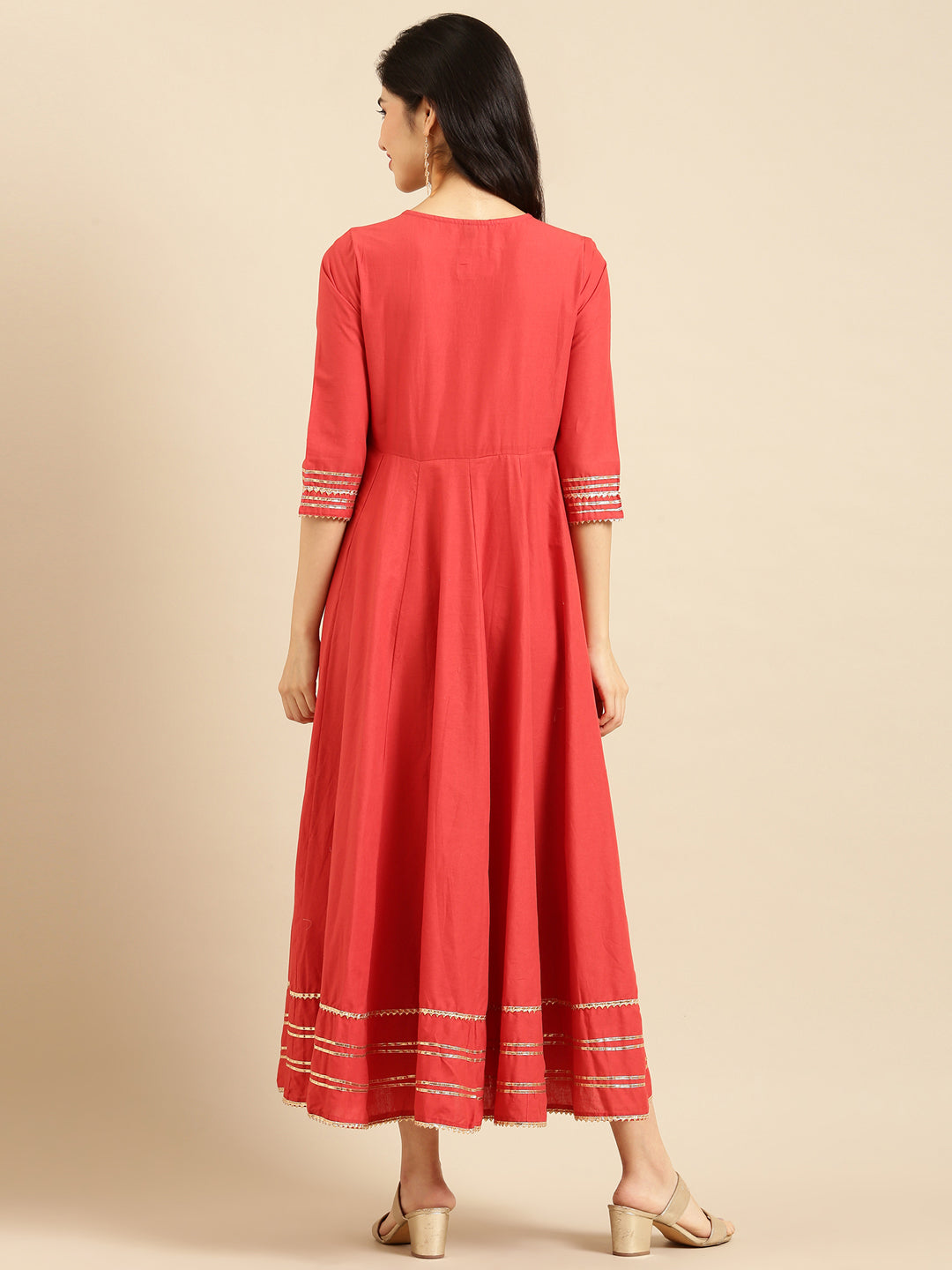 Women's Red Embroidered A-Line Kurta