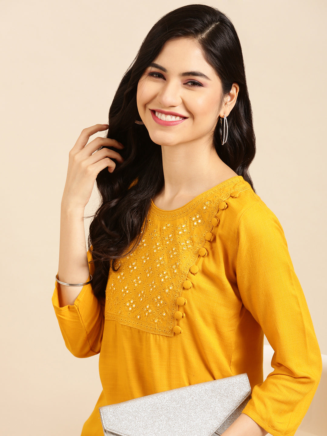 Women's Yellow Solid Straight Kurta