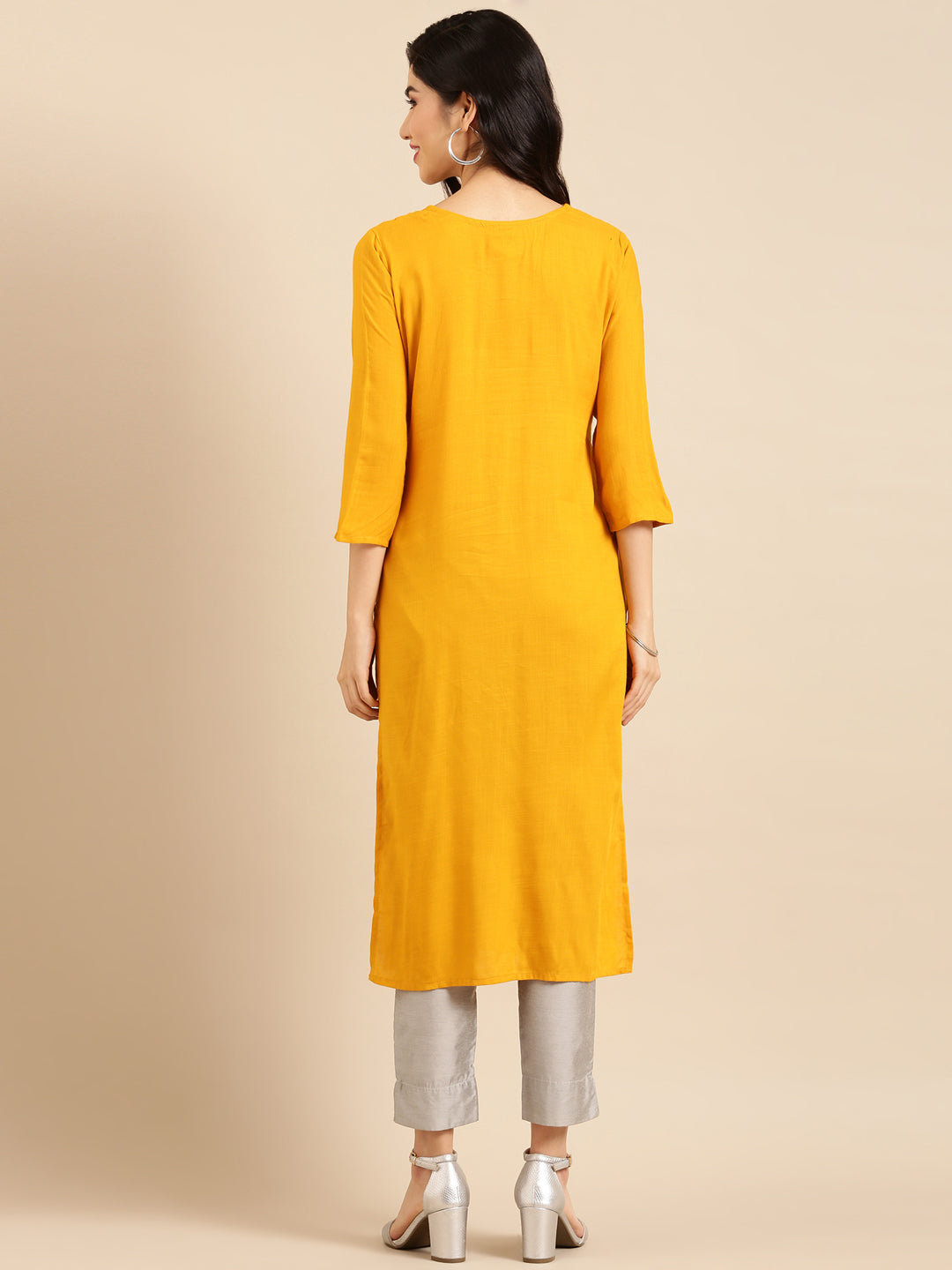 Women's Yellow Solid Straight Kurta