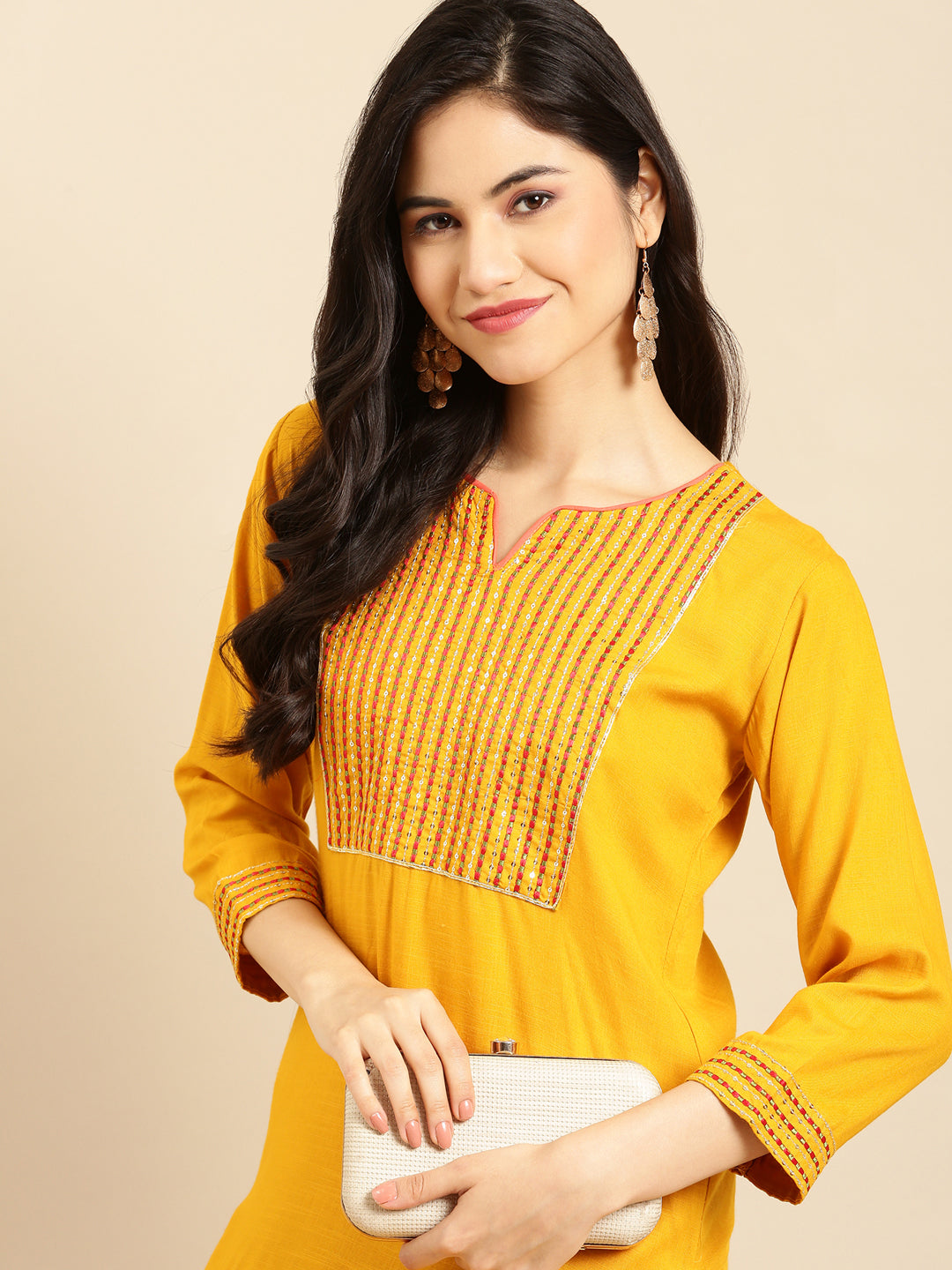 Women's Yellow Solid Straight Kurta