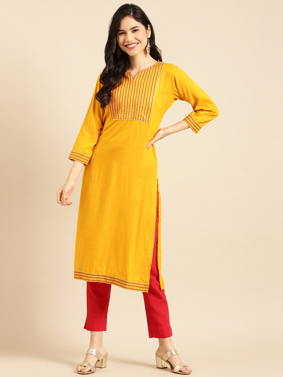 Women's Yellow Solid Straight Kurta