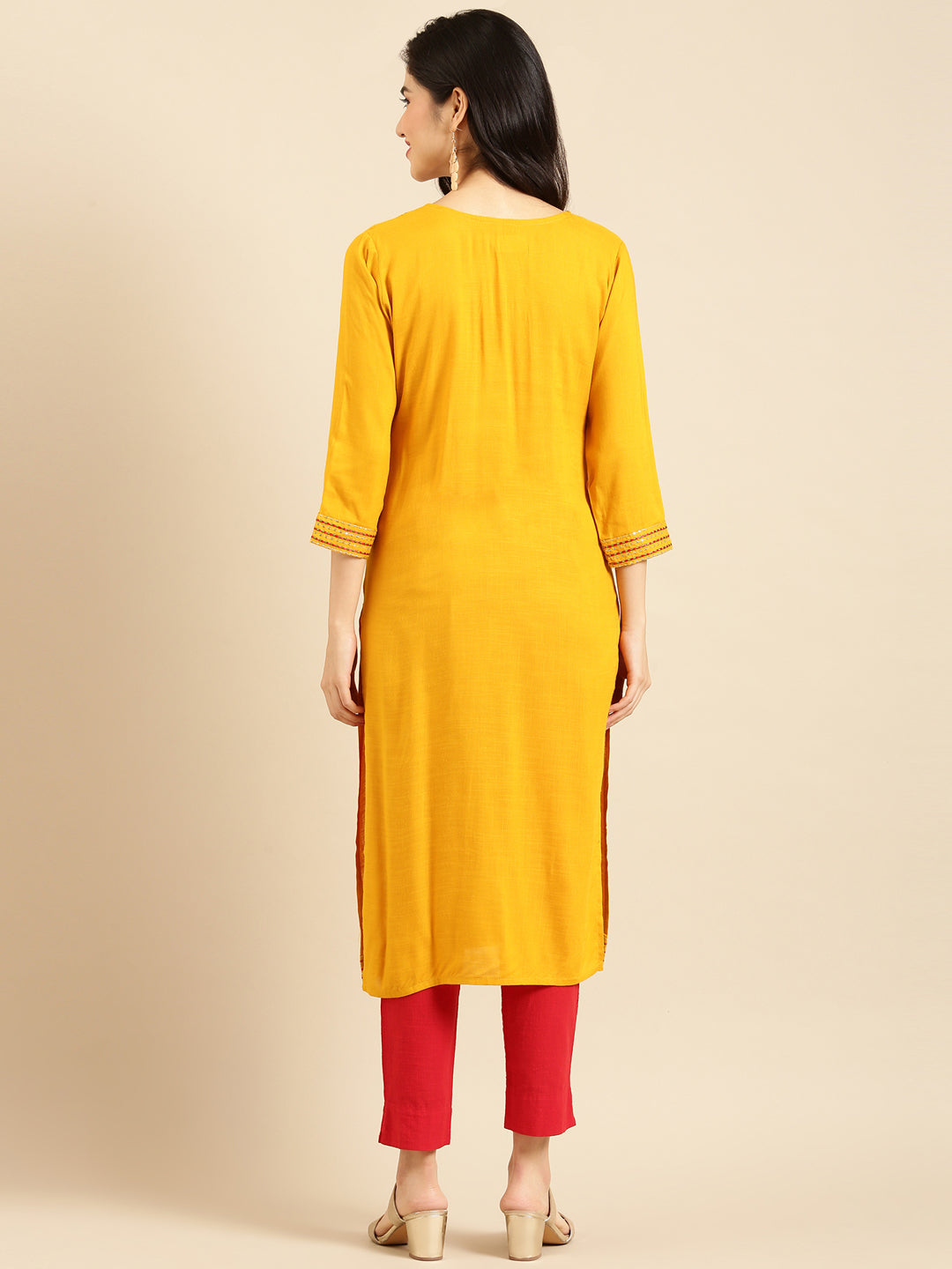 Women's Yellow Solid Straight Kurta