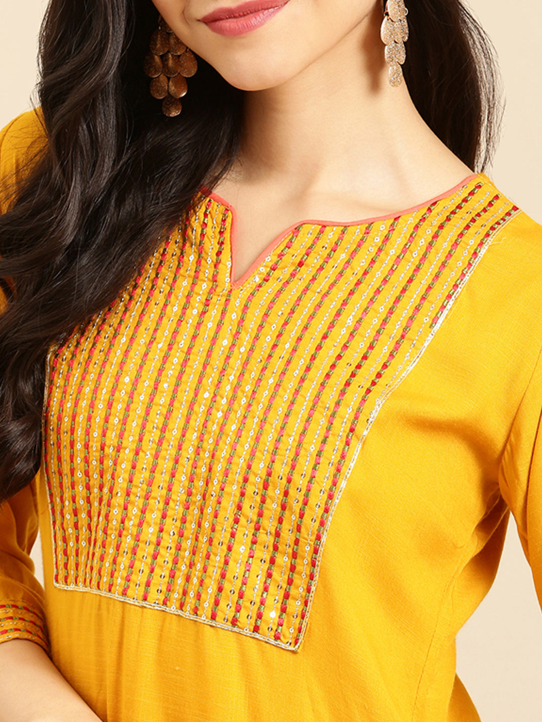 Women's Yellow Solid Straight Kurta