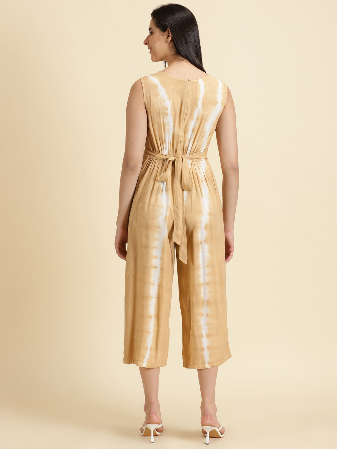 Women's Beige Printed Jumpsuit