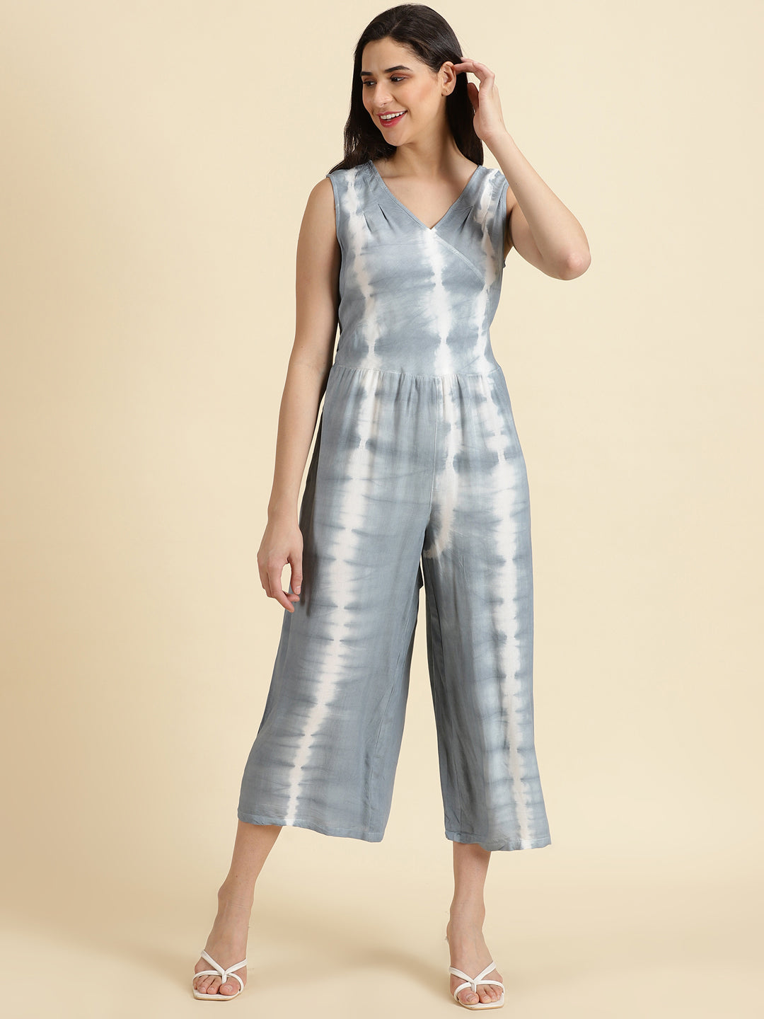 Women's Grey Printed Jumpsuit