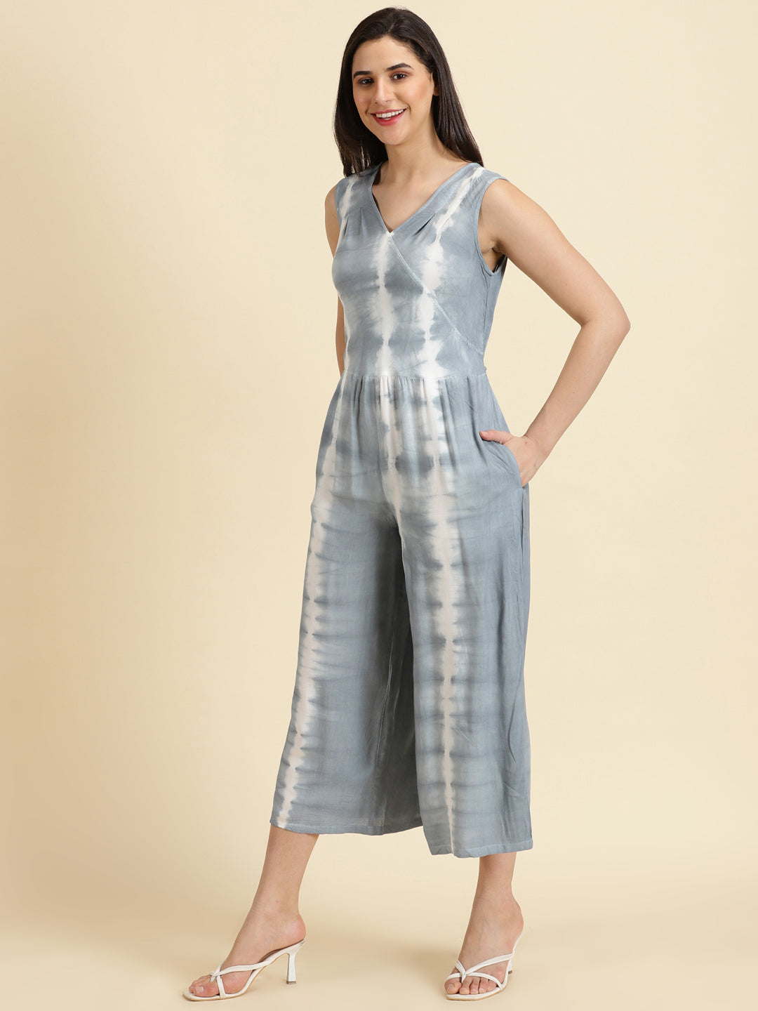 Women's Grey Printed Jumpsuit