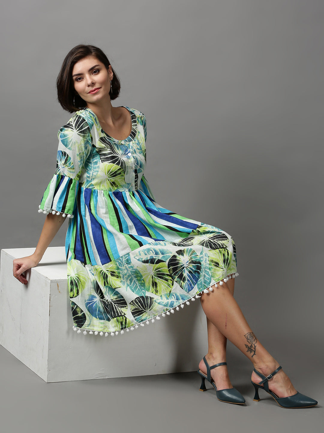 Women's Multi Printed Empire Dress