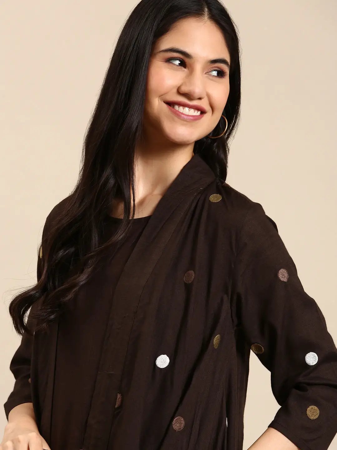Women's Brown Solid A-Line Kurta