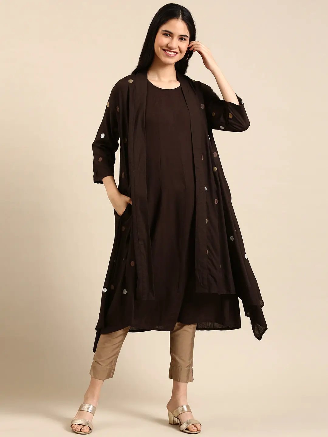 Women's Brown Solid A-Line Kurta
