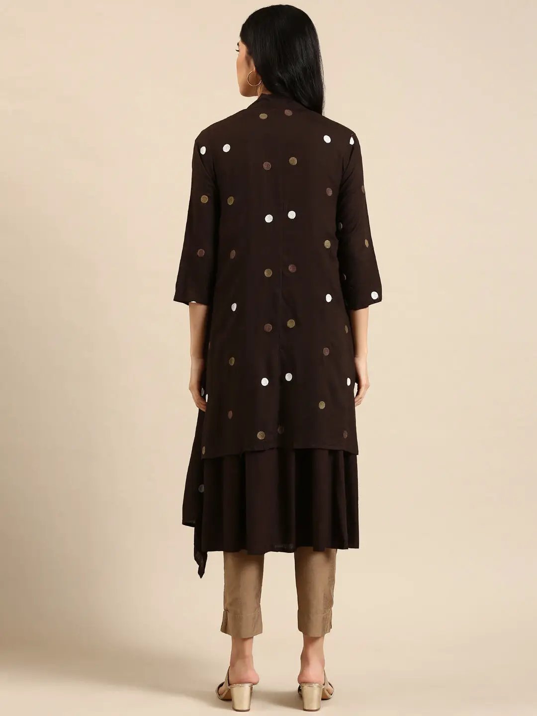 Women's Brown Solid A-Line Kurta