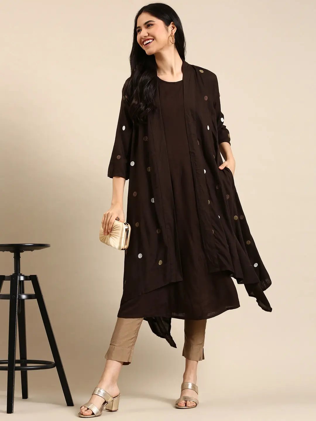 Women's Brown Solid A-Line Kurta