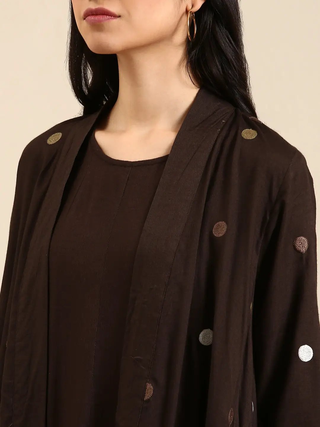 Women's Brown Solid A-Line Kurta