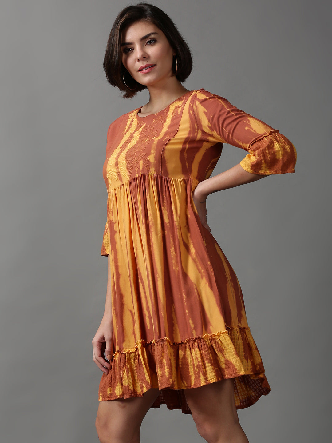 Women's Brown Tie Dye Empire Dress