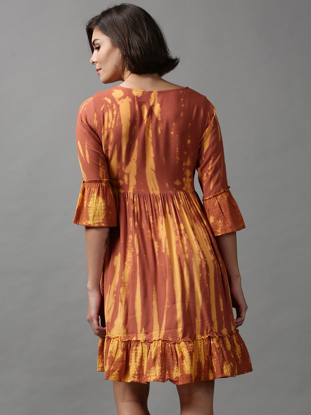 Women's Brown Tie Dye Empire Dress