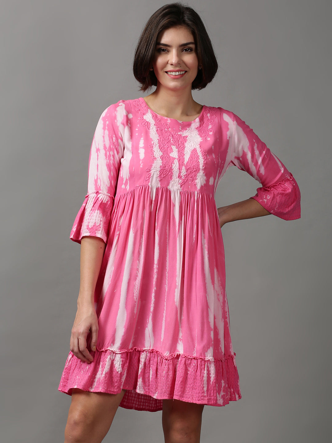 Women's Pink Tie Dye Empire Dress