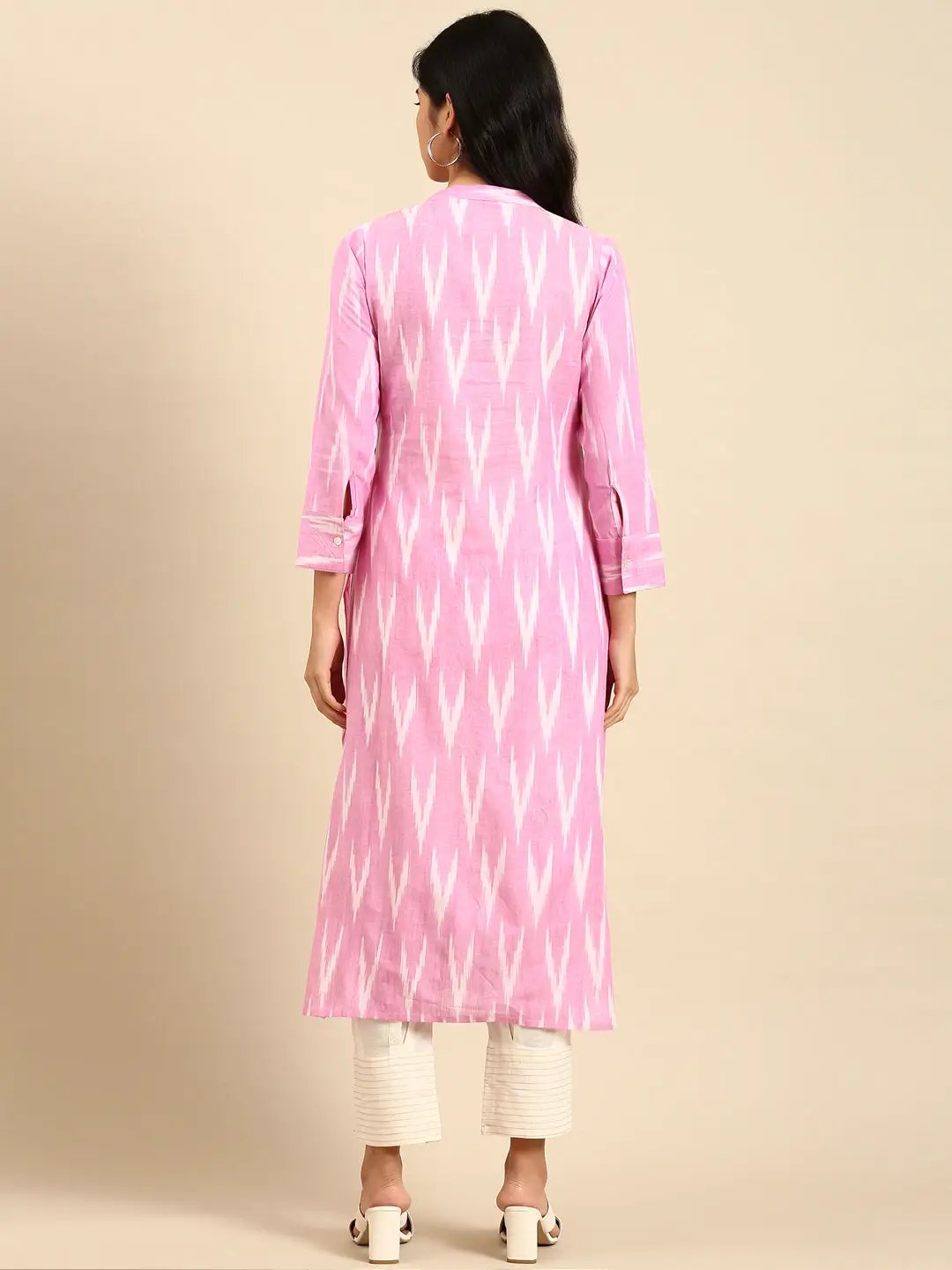 Women's Pink Printed Linen Kurta Set