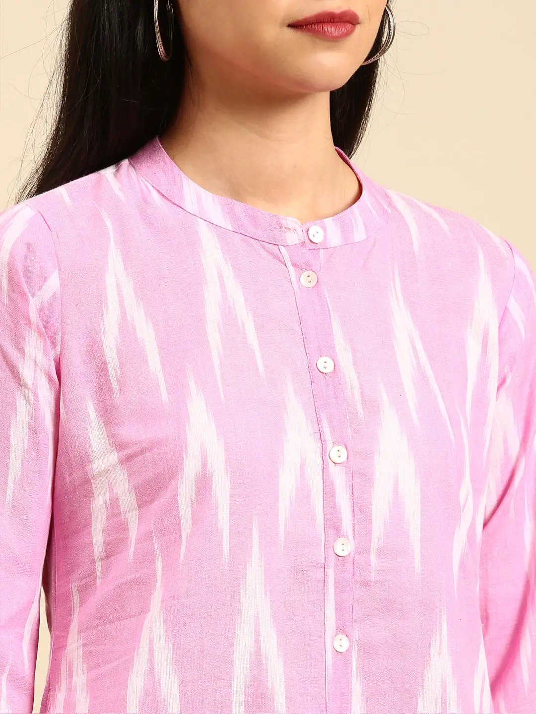 Women's Pink Printed Linen Kurta Set